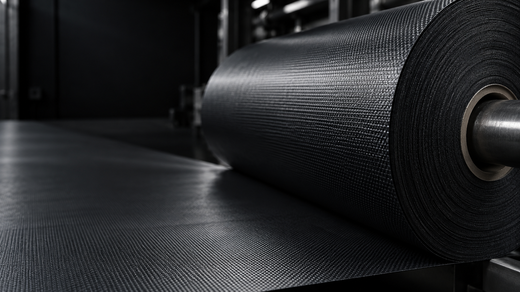 Protective material roll on a production line